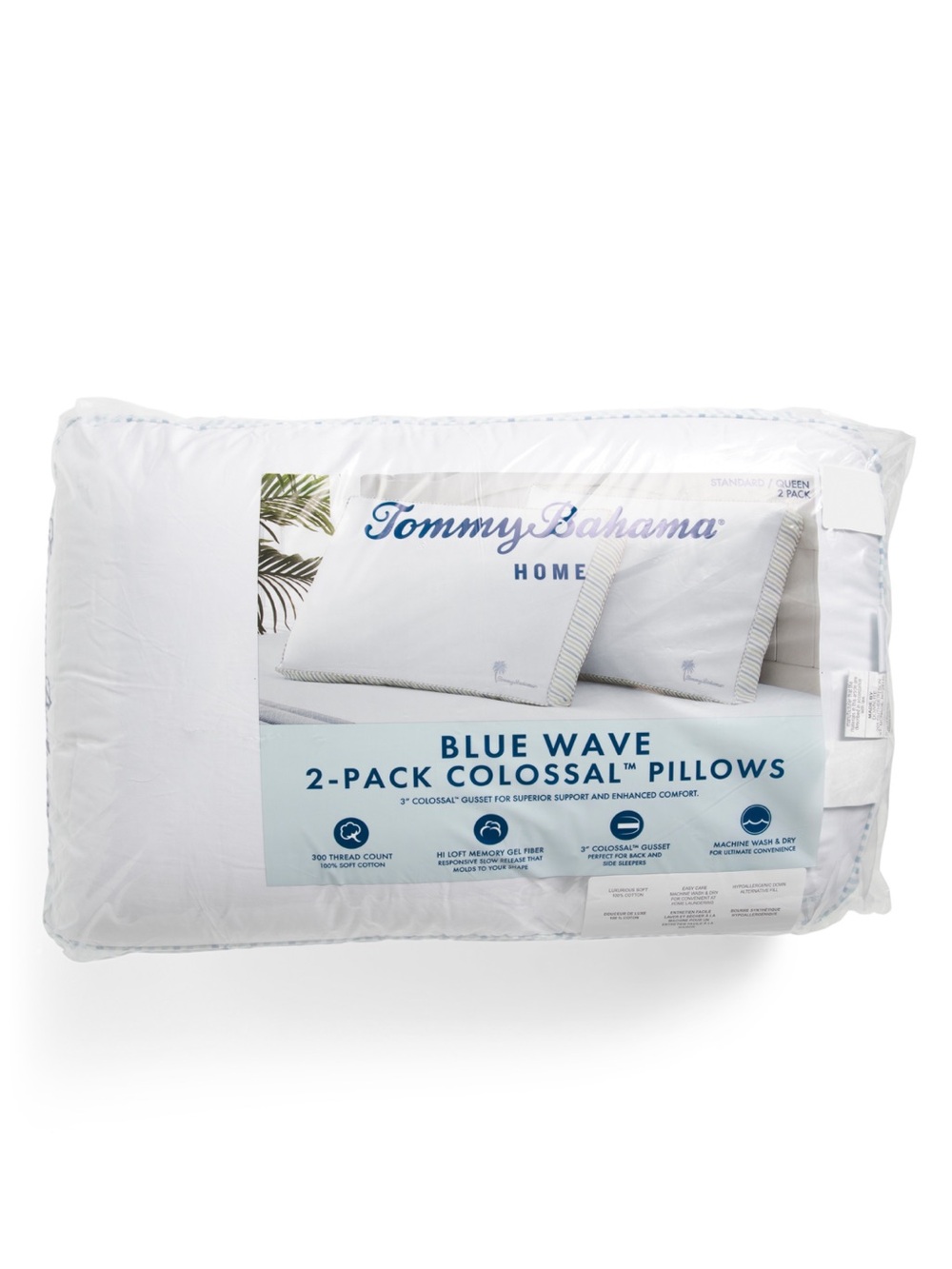 TOMMY BAHAMA 2pk Striped Gusset Memory Gel Fiber Pillows